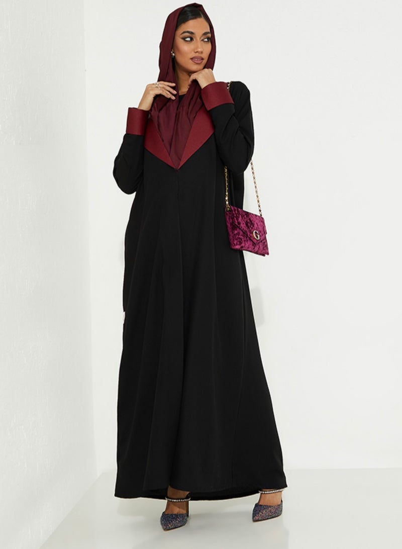 روزيت عباية عباءة بتصميم ياقة وأكمام حمراء - Image 4