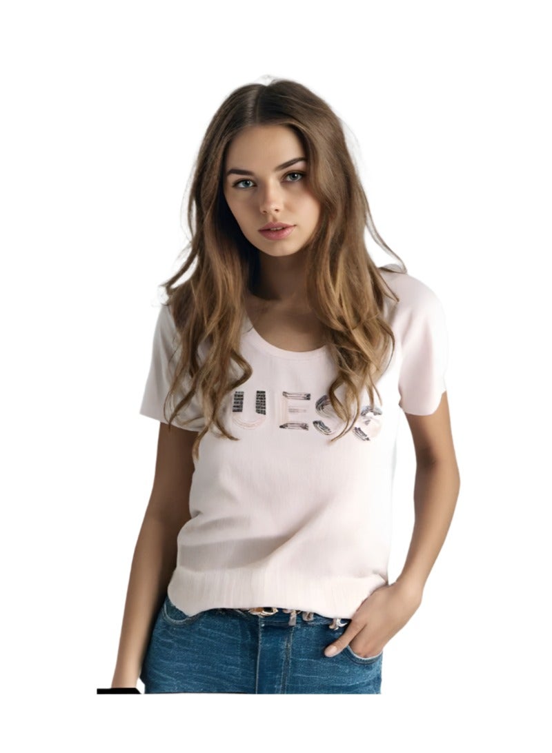 GUESS Guess Women Front Logo T-shirt Pink Color  - Image 1