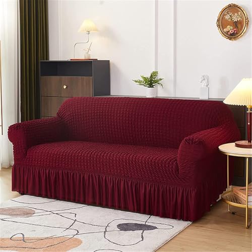 Lukzer 320 GSM Wine Red 4 Seater Turkish Sofa Cover Universal Couch Protector Bubble Fabric with Frill Universal Big Elasticity Furniture Slipcover (280-350cm/SC-098-04) - Image 3