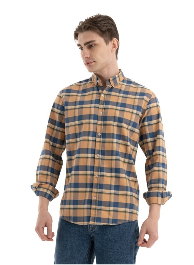 clever - Shirt Men's, Stylish, Oxford Cotton , Orange , Multicolor - Image 1