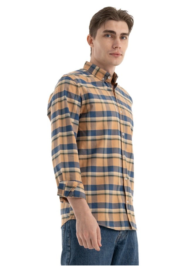 clever - Shirt Men's, Stylish, Oxford Cotton , Orange , Multicolor - Image 1