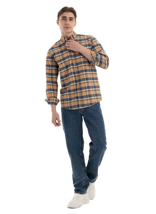 clever - Shirt Men's, Stylish, Oxford Cotton , Orange , Multicolor - Image 1