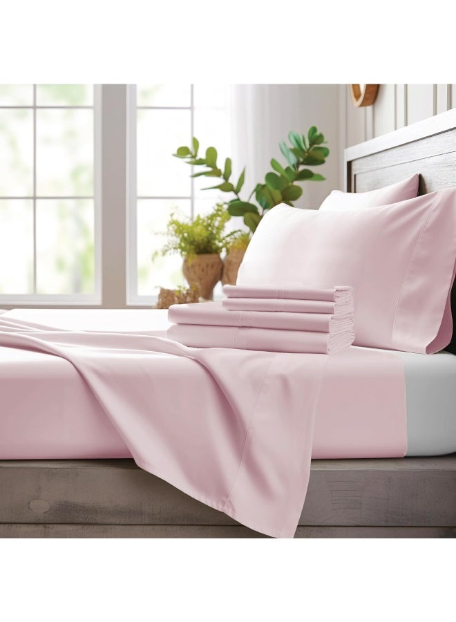 Bamboo Bay 4 Piece King Size Sheets Set - 100% Viscose Made From Bamboo Sheets King Size - Ultra Soft Cooling Sheets For Hot Sleepers - Breathable King Sheets Deep Pocket Fits Up to 16" Mattress, Pink - Image 1