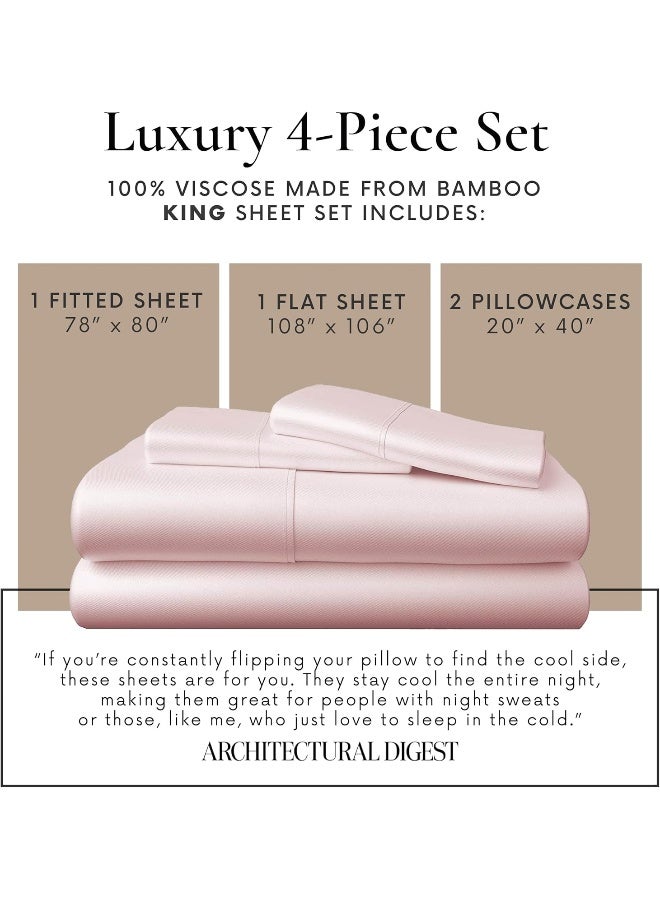 Bamboo Bay 4 Piece King Size Sheets Set - 100% Viscose Made From Bamboo Sheets King Size - Ultra Soft Cooling Sheets For Hot Sleepers - Breathable King Sheets Deep Pocket Fits Up to 16" Mattress, Pink - Image 5