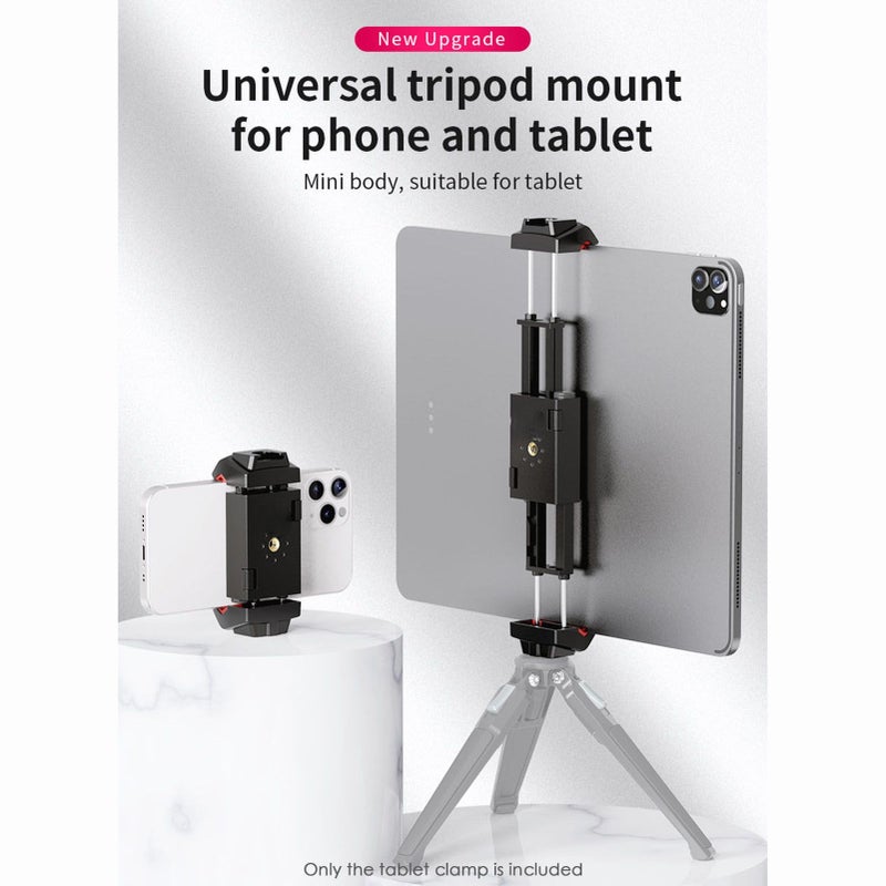 Phone Tripod Mount, Black Adjustable 6.7cm-22.5cm Clamp - Cold Shoe Mount for Expansion, Hollow Slot for Charging Use, 1/4 Inch Screw Holes, Lightweight ABS Build - Tablet Tripod Holder for Phones, Ta - Image 4