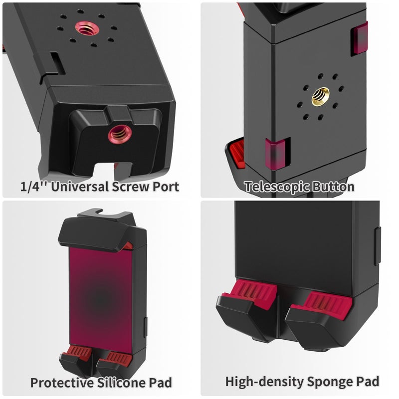 Phone Tripod Mount, Black Adjustable 6.7cm-22.5cm Clamp - Cold Shoe Mount for Expansion, Hollow Slot for Charging Use, 1/4 Inch Screw Holes, Lightweight ABS Build - Tablet Tripod Holder for Phones, Ta - Image 5