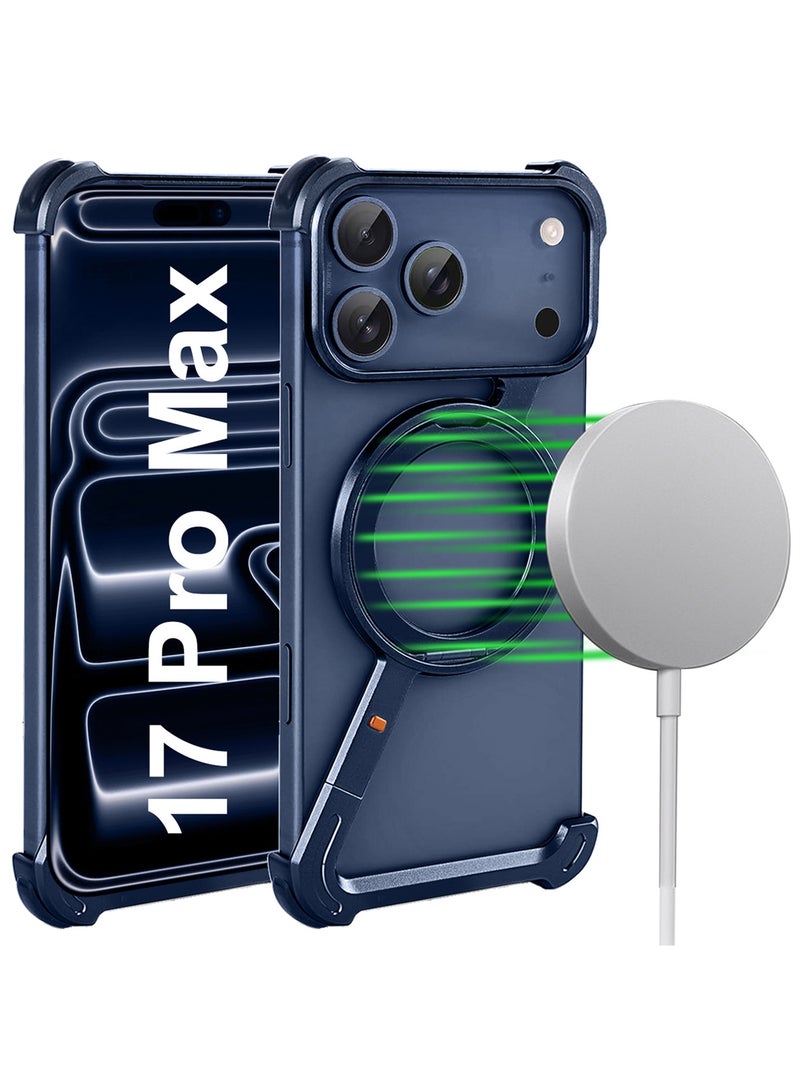 CATANES 2 Pieces Magnetic Case Cover for iPhone 17 Pro Max - 360° Rotation Kickstand Aluminum Metal Frameless Design Protective Shock Grade Shell with 3D Screen Protector - Deep Blue - Image 5