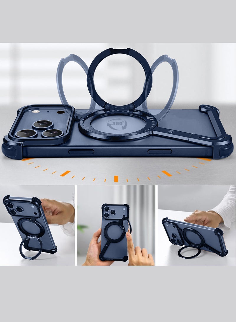 CATANES 2 Pieces Magnetic Case Cover for iPhone 17 Pro Max - 360° Rotation Kickstand Aluminum Metal Frameless Design Protective Shock Grade Shell with 3D Screen Protector - Deep Blue - Image 4