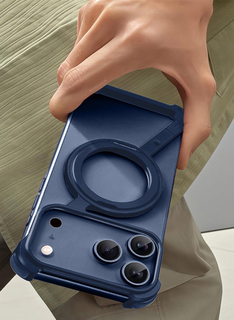 CATANES 2 Pieces Magnetic Case Cover for iPhone 17 Pro Max - 360° Rotation Kickstand Aluminum Metal Frameless Design Protective Shock Grade Shell with 3D Screen Protector - Deep Blue - Image 3