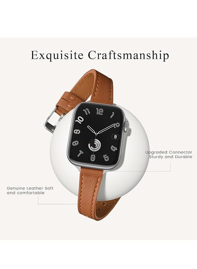 Slim Leather Bands Compatible with Apple Watch Band 38mm 40mm 41mm, Top Grain Leather Watch Thin Wristband for iWatch Ultra SE Series 9/ 8/ 7/ 6/ 5/ 4/ 3/ 2/ 1 - Image 2