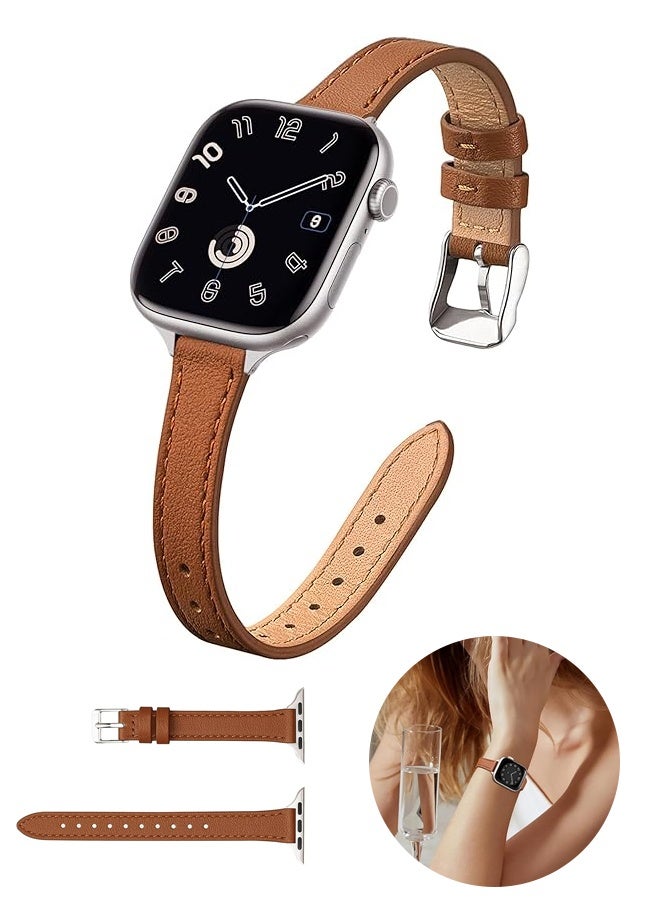 Slim Leather Bands Compatible with Apple Watch Band 38mm 40mm 41mm, Top Grain Leather Watch Thin Wristband for iWatch Ultra SE Series 9/ 8/ 7/ 6/ 5/ 4/ 3/ 2/ 1 - Image 1