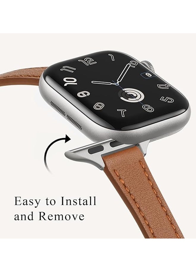 Slim Leather Bands Compatible with Apple Watch Band 38mm 40mm 41mm, Top Grain Leather Watch Thin Wristband for iWatch Ultra SE Series 9/ 8/ 7/ 6/ 5/ 4/ 3/ 2/ 1 - Image 3