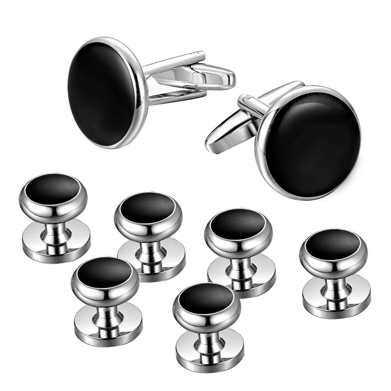 Jstyle Mens Cufflinks and Studs Set Tuxedo Shirts Classic Black&Silver Match for Business Wedding Formal Suit Father's Day Gift - Image 1