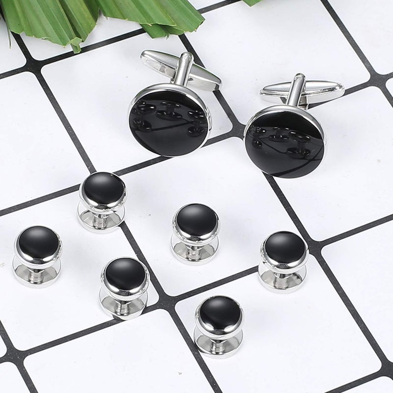 Jstyle Mens Cufflinks and Studs Set Tuxedo Shirts Classic Black&Silver Match for Business Wedding Formal Suit Father's Day Gift - Image 5