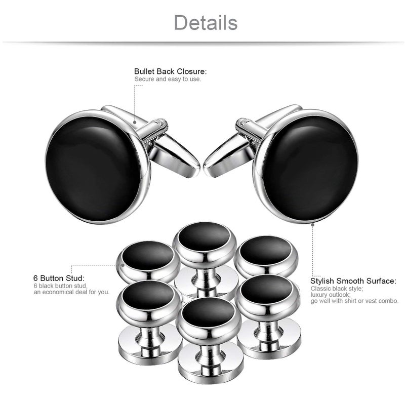 Jstyle Mens Cufflinks and Studs Set Tuxedo Shirts Classic Black&Silver Match for Business Wedding Formal Suit Father's Day Gift - Image 4