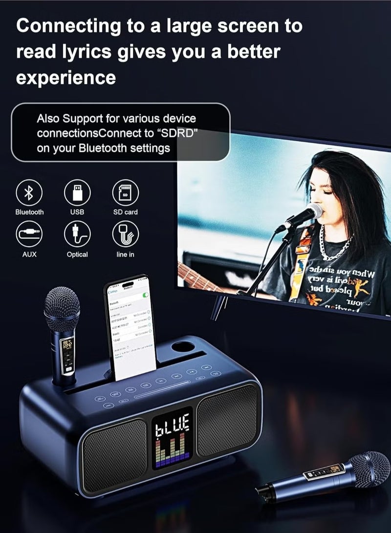Smart Berry Portable Karaoke Machine with 2 Wireless Microphones – Bluetooth Rechargeable Speaker for Adults  Kids, AUX/USB/TF Card, PA System for Home, Parties  Outdoor Fun – High-Quality Sound  Built-In LED Lights - Image 3