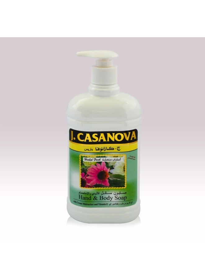 كازانوفا صابون منعش للجسم واليدين بخلاصة الأعشاب أبيض 500ملليلتر