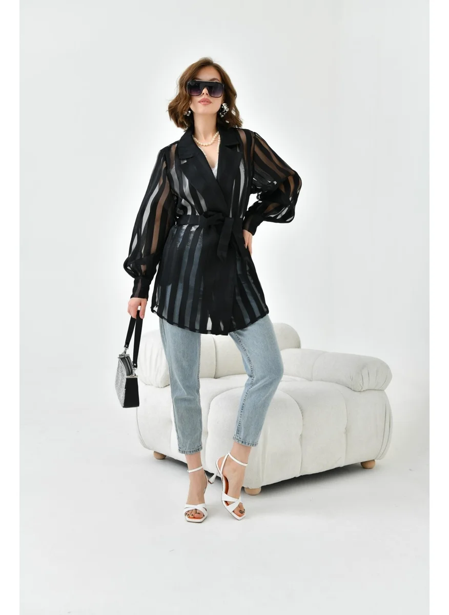 جارمي Women's Patterned Organza Cape Black