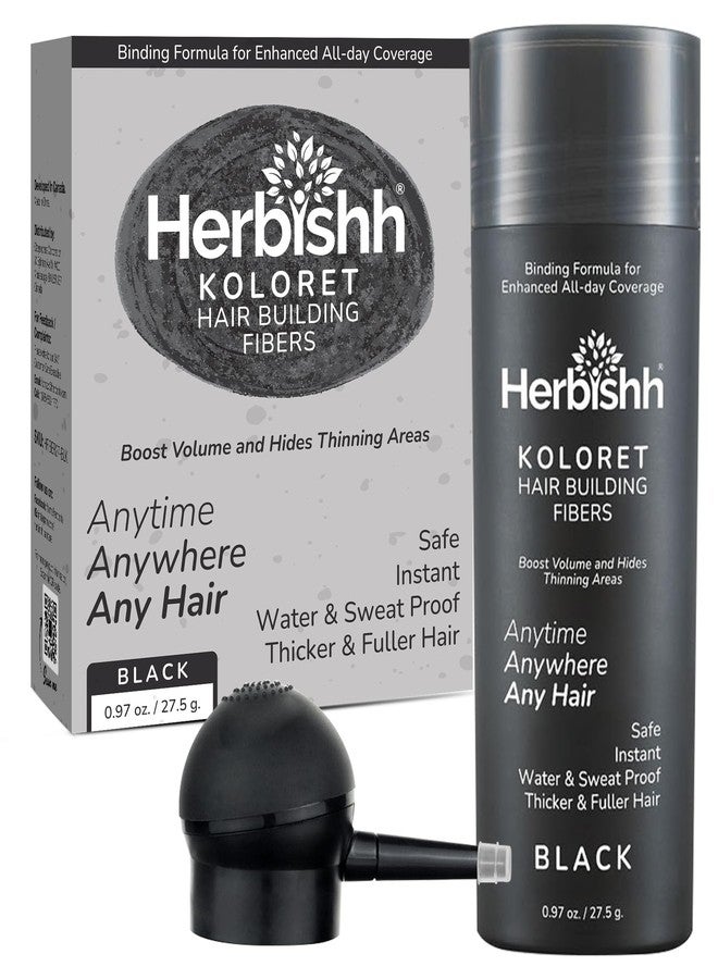هيربيش ألياف هيربيش كولوريت لتكثيف الشعر - بودرة سوداء للشعر الخفيف، تغطية فورية لبقع الصلع وإخفاء فروة الرأس - ألياف تكثيف الشعر مقاومة للماء والعرق للرجال والنساء، 27.5 غرام - Image 1