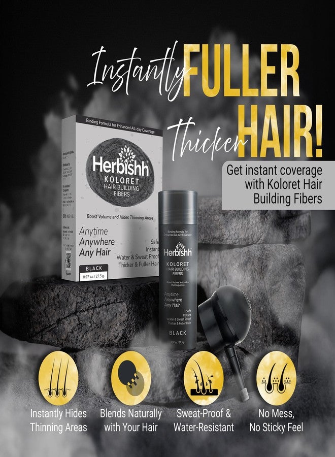 هيربيش ألياف هيربيش كولوريت لتكثيف الشعر - بودرة سوداء للشعر الخفيف، تغطية فورية لبقع الصلع وإخفاء فروة الرأس - ألياف تكثيف الشعر مقاومة للماء والعرق للرجال والنساء، 27.5 غرام - Image 2