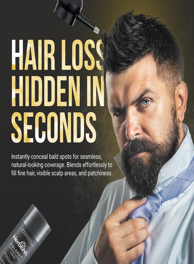 هيربيش ألياف هيربيش كولوريت لتكثيف الشعر - بودرة سوداء للشعر الخفيف، تغطية فورية لبقع الصلع وإخفاء فروة الرأس - ألياف تكثيف الشعر مقاومة للماء والعرق للرجال والنساء، 27.5 غرام - Image 5