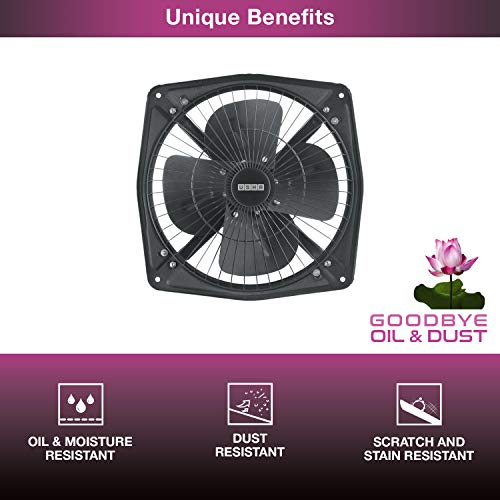Usha مروحة طرد هواء Usha Aeroclean Plus 230 مم (9 بوصة) للمطبخ | محرك نحاسي 100% عالي السرعة | وداعًا لزيت والغبار | محامل كروية مزدوجة لعمر أطول | ضمان لمدة 2 سنة | رمادي معدني - Image 2