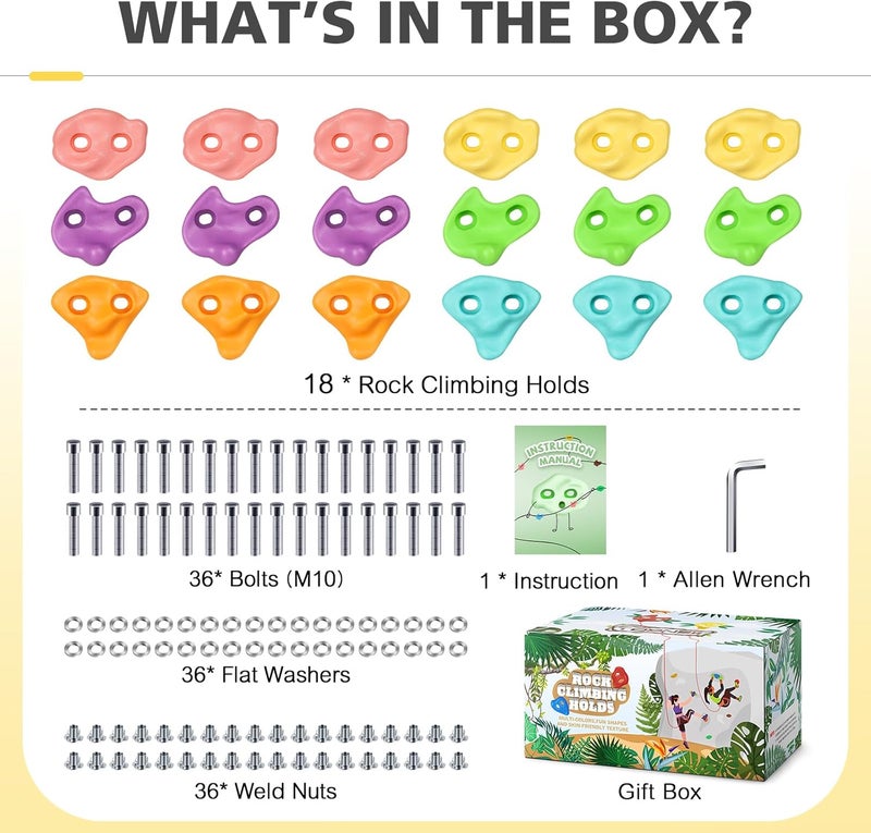 TOPNEW 18PCS Climbing Holds for Kids, Rock Wall Climbing Kit with Hardware for Indoor and Outdoor Climbing Wall, Soft Color - Image 2