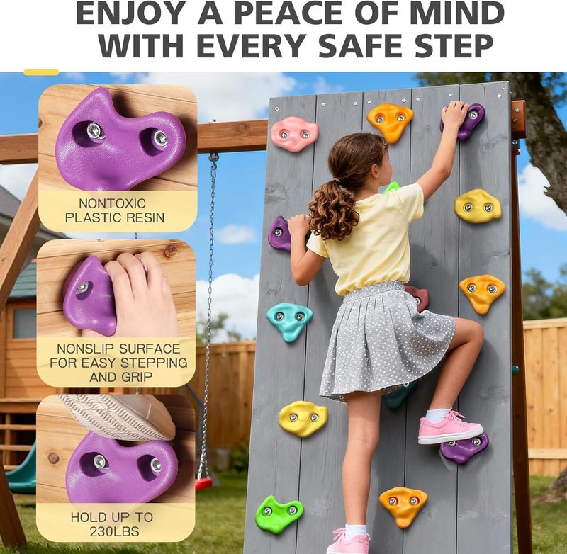 TOPNEW 18PCS Climbing Holds for Kids, Rock Wall Climbing Kit with Hardware for Indoor and Outdoor Climbing Wall, Soft Color - Image 3