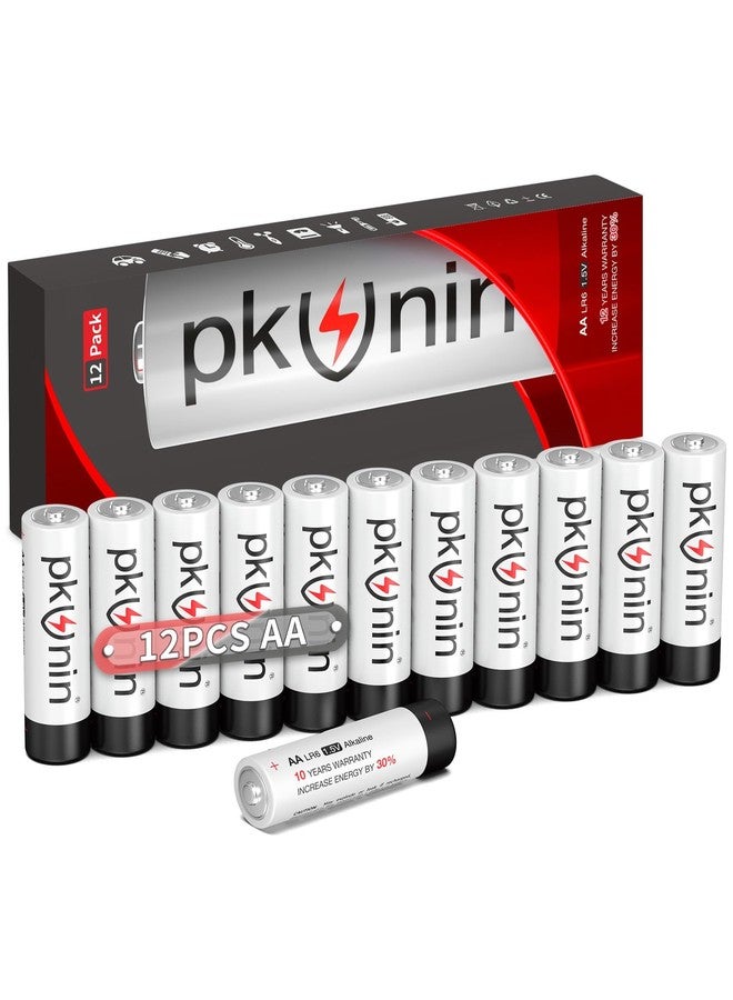 PKUNIN AA Batteries 12 Pack 1.5V Alkaline Double A Batteries Long-Lasting LR6 Alkaline Batteries AA for Household and Office Devices 10-Year Shelf Life - Image 1