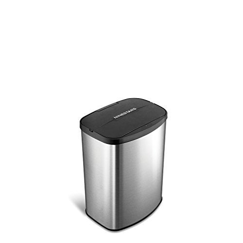 NINESTARS DZT81 Automatic Touchless Infrared Motion Sensor Trash Can 2 Gal 8L Stainless Steel Base Rectangular Black Lid