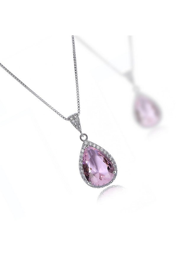 AMYJANE Wedding Jewelry Set For Bridesmaids - Women'S Elegant Sterling Silver Pink Teardrop Crystal Cubic Zirconia Rhinestone Cz Necklace Set Bridal Party Prom Jewelry Sets - Image 4