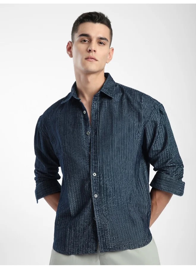 بيونغ Navy Striped Corduroy Shirt