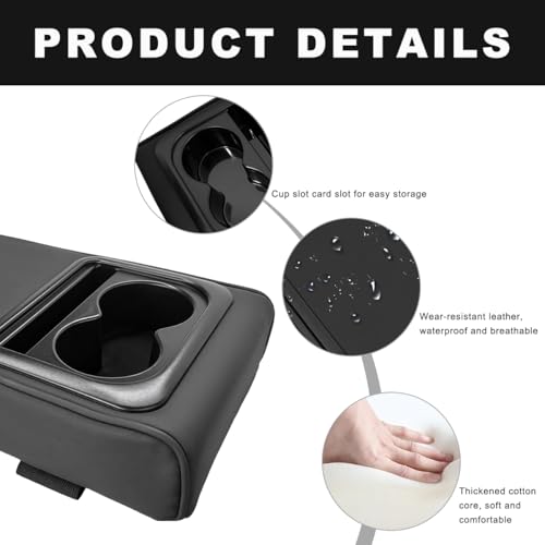 ZNDAW Car Center Console Armrest Pillow, 14"×8.3" Waterproof Leather Armrest Box Cover with Cup and Phone Holder, Soft Memory Foam Arm Rest Console Pad Protector for SUV Truck (Black, Glossy) - Image 3