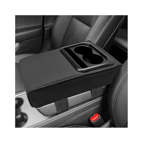 ZNDAW Car Center Console Armrest Pillow, 14"×8.3" Waterproof Leather Armrest Box Cover with Cup and Phone Holder, Soft Memory Foam Arm Rest Console Pad Protector for SUV Truck (Black, Glossy) - Image 1
