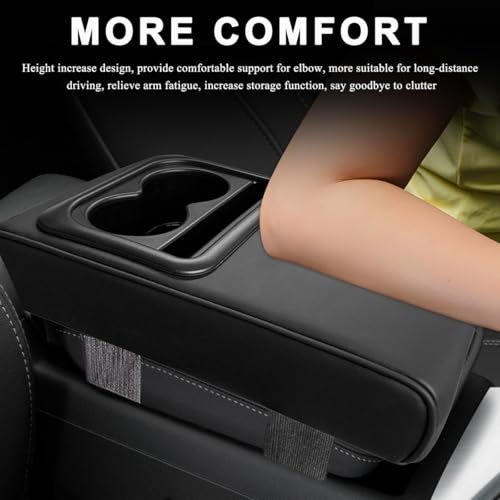 ZNDAW Car Center Console Armrest Pillow, 14"×8.3" Waterproof Leather Armrest Box Cover with Cup and Phone Holder, Soft Memory Foam Arm Rest Console Pad Protector for SUV Truck (Black, Glossy) - Image 4