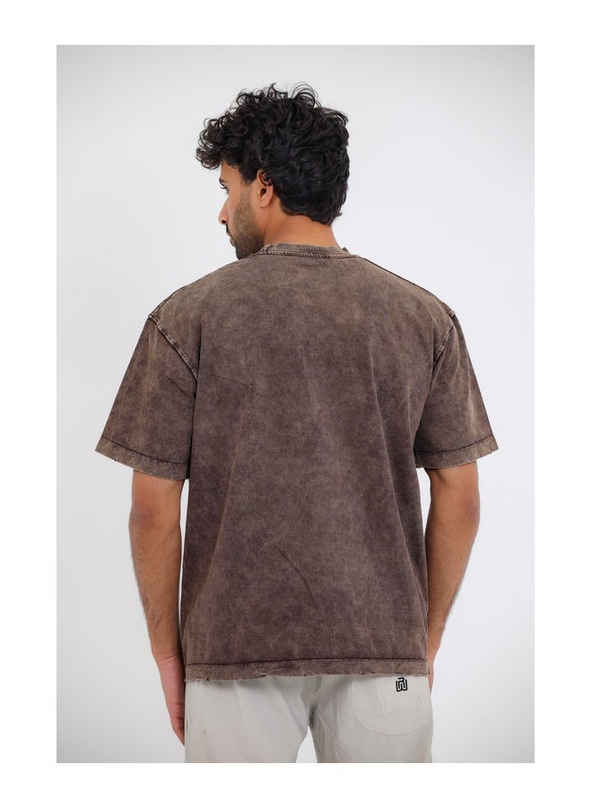 WHITE RABBIT Chest Printed Cotton T-Shirt - Brown  - Image 3