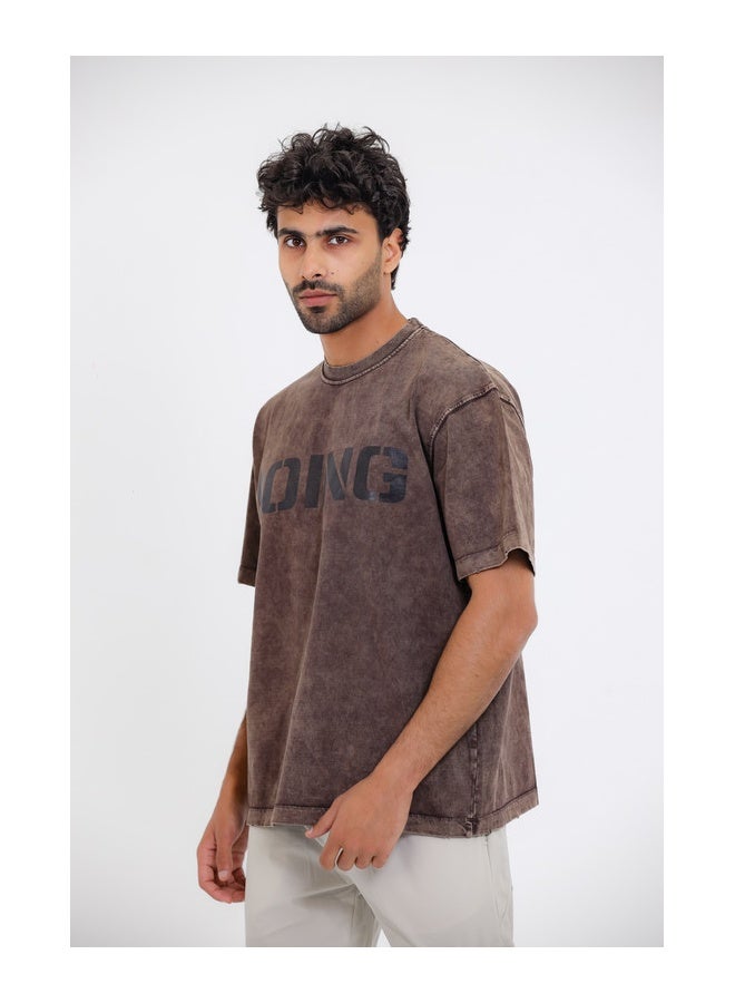 WHITE RABBIT Chest Printed Cotton T-Shirt - Brown  - Image 4