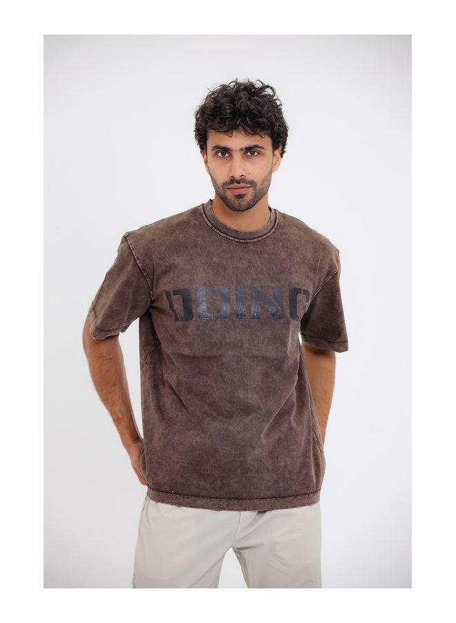 WHITE RABBIT Chest Printed Cotton T-Shirt - Brown  - Image 1