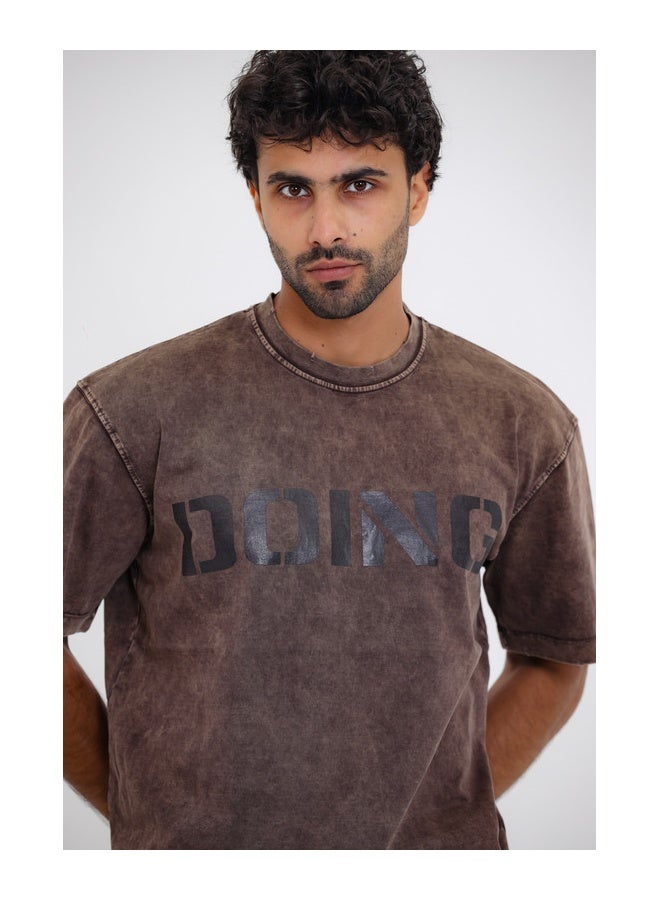 WHITE RABBIT Chest Printed Cotton T-Shirt - Brown  - Image 5