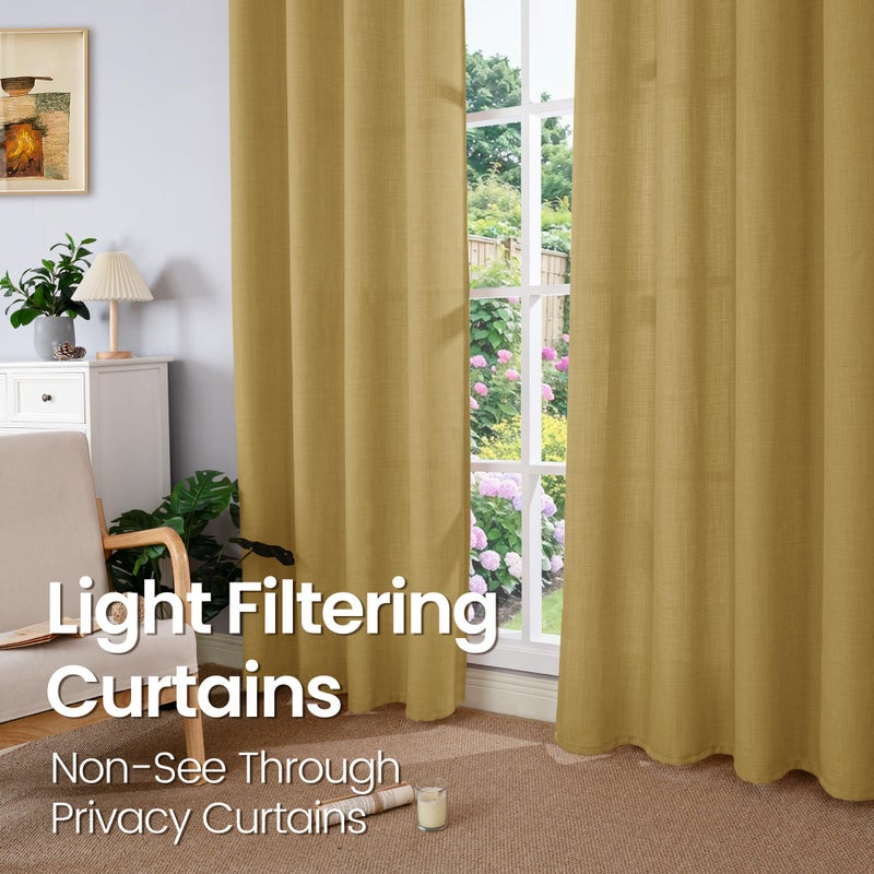 BGment Faux Linen Curtains for Living Room 84 Inch Length 2 Panels Set, Burlap Textured Thick Long Curtains Light Filtering Privacy Window Curtain Drapes with Grommet, 52 Inch Wide Each Panel, Taupe - Image 3