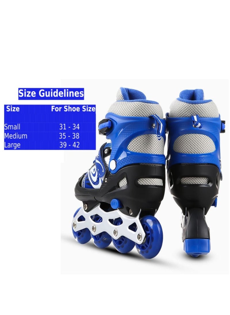 سبورت حذاء باتيناج قابل للتعديل عجل صف واحد فلاش LED، أزرق/أسود - Size Large 39-42  - Image 4