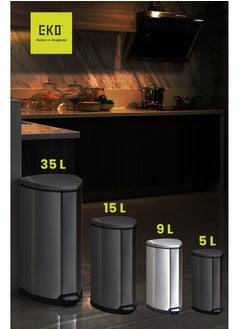 EKO GRACE SERIES | Brushed Stainless Steel Finish | Soft-Closing | Fingerprint-Resistant | Step Trash & Garbage Bin | Suitable For Homes, Bathrooms, Kitchens, Offices, & More | 9 Liters  - Image 2