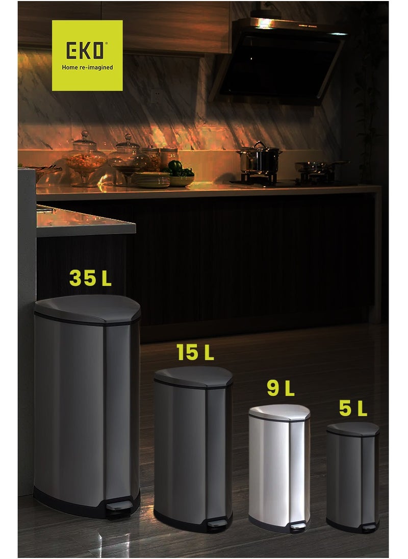 EKO GRACE SERIES | Brushed Stainless Steel Finish | Soft-Closing | Fingerprint-Resistant | Step Trash & Garbage Bin | Suitable For Homes, Bathrooms, Kitchens, Offices, & More | 9 Liters  - Image 2