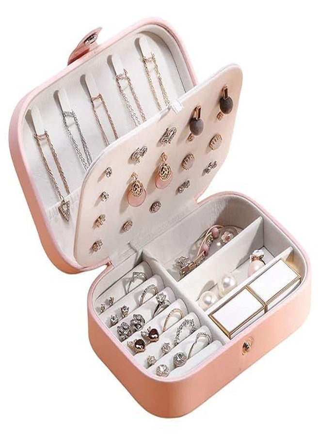 BKQPTL Jewellery Organiser PU Leather Zipper Portable Storage Box Case with Dividers Container for Rings, Earrings, Necklace Home Organizer, Pink/PACK OF 1 - Image 1