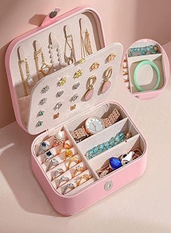 BKQPTL Jewellery Organiser PU Leather Zipper Portable Storage Box Case with Dividers Container for Rings, Earrings, Necklace Home Organizer, Pink/PACK OF 1 - Image 4