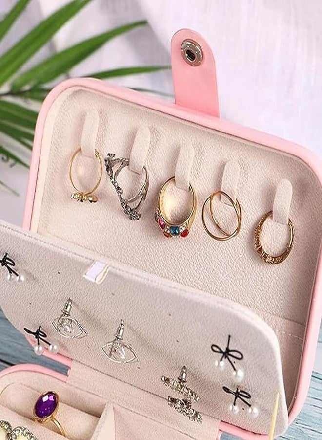 BKQPTL Jewellery Organiser PU Leather Zipper Portable Storage Box Case with Dividers Container for Rings, Earrings, Necklace Home Organizer, Pink/PACK OF 1 - Image 3
