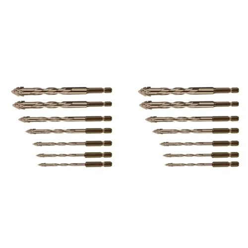 Serplex 14PCS Alloy Steel Carbide Drill Bits for Ceramic Tiles Glass Marble Concrete 3 4 5 6 8 10 12mm High Impact 4-Edge Sawtooth Power Hex Shank Hole Opener - Image 1