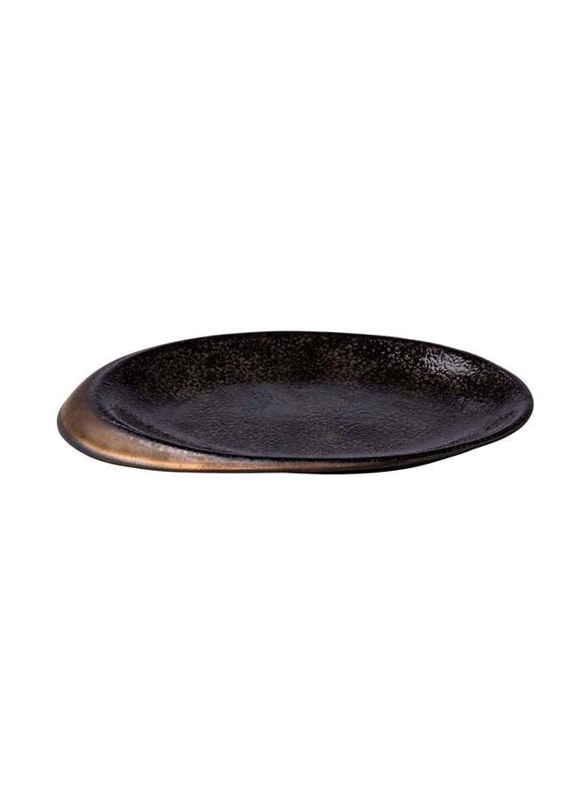 Oval Serving Plate Stone Black and Gold, 25.8 x 18.5 x 2cm,