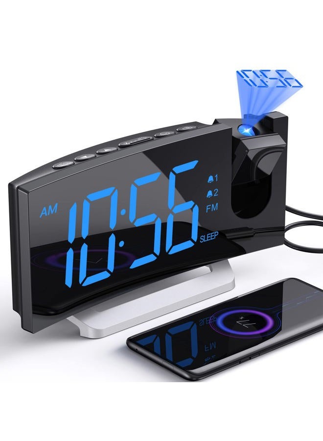 Uptimus Alarm Clocks for Bedrooms, Digital Alarm Clock with 180° Rotatable Projector & FM Radio, 0-100% Dimmer, 3 Level Projection Brightness, 3 Level Volume, Snooze, USB Charger, Sleep Timer,Dual Alarm Clock - Image 1