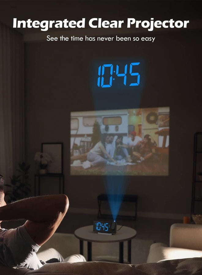 Uptimus Alarm Clocks for Bedrooms, Digital Alarm Clock with 180° Rotatable Projector & FM Radio, 0-100% Dimmer, 3 Level Projection Brightness, 3 Level Volume, Snooze, USB Charger, Sleep Timer,Dual Alarm Clock - Image 3